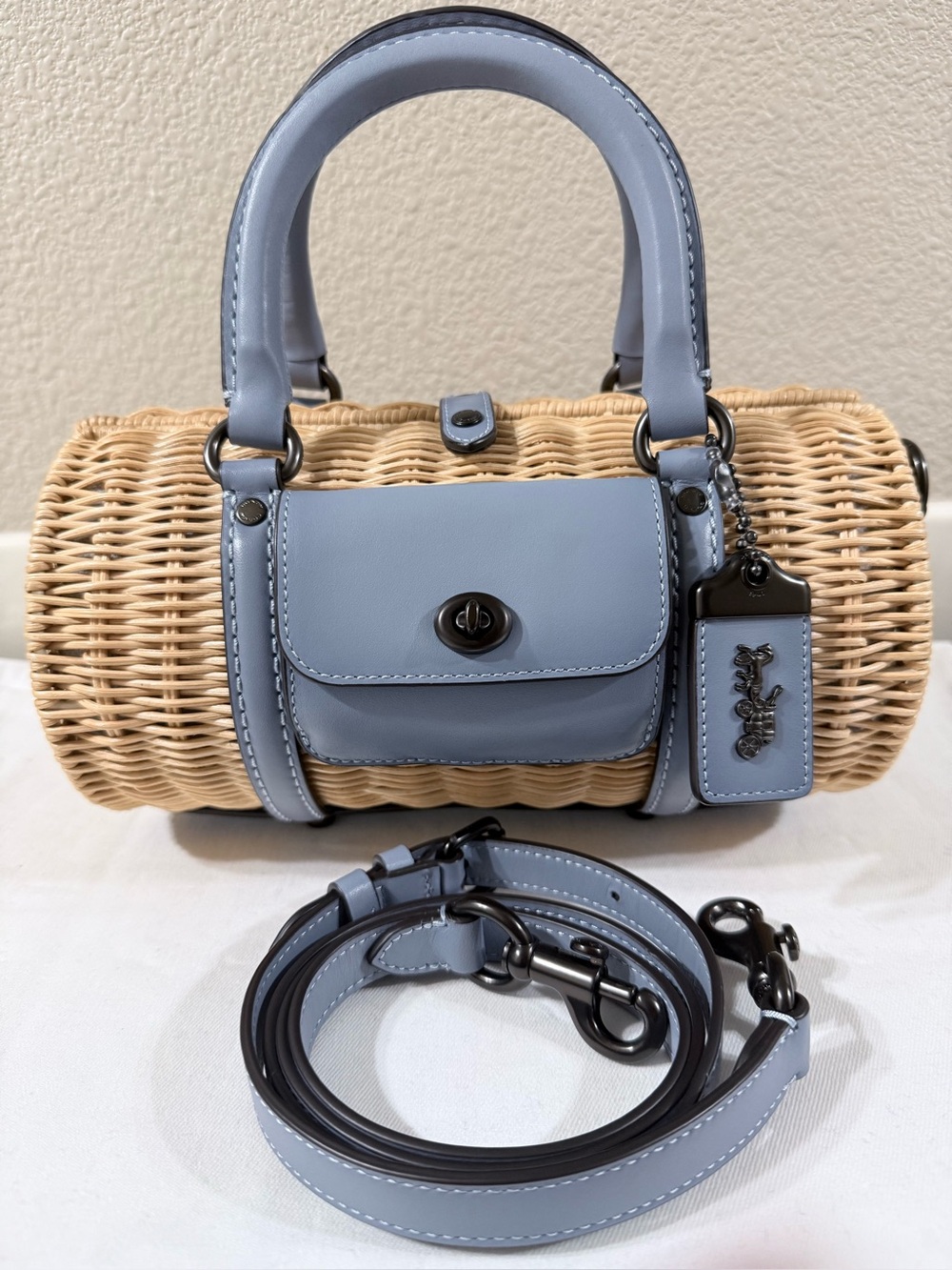 Coach 1941 Light Blue Wicker Barrel Satchel Bag - Women's Handbag EUC